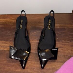 Prada Women's Black Pointed Slingback Heels